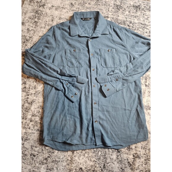 Travis Mathew Shirt XL Long Sleeve Button Up Blue Solid Pockets Cotton - Picture 2 of 6